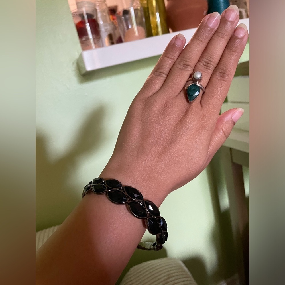 Silver and black stone bracelet